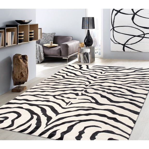 Pasargad Home Edgy 4' x 6' Hand-Tufted Silk and Wool Ivory/Black Rug, For Indoor Space and all Age of Group