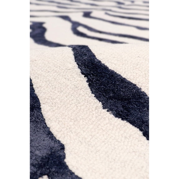 Pasargad Home Edgy 8' x 10' Hand-Tufted Silk and Wool Ivory/Navy Rug, For Indoor Space and all Age of Group