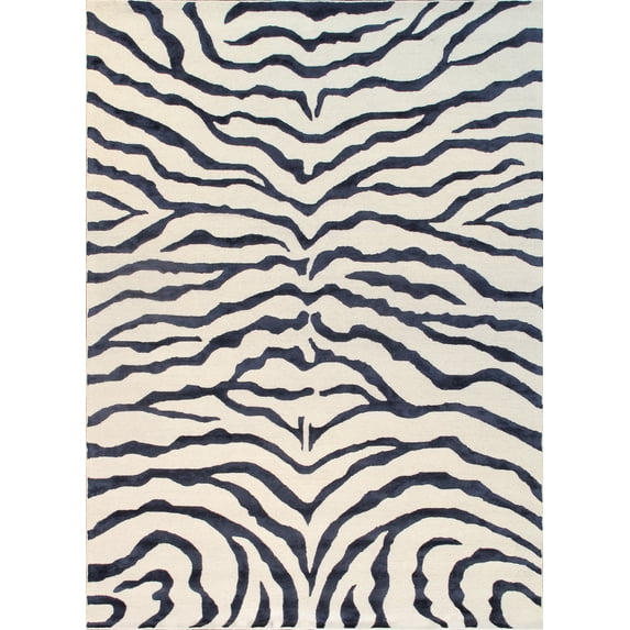 Pasargad Home Edgy 9' x 12' Hand-Tufted Silk and Wool Ivory/Navy Rug, For Indoor Space and all Age of Group