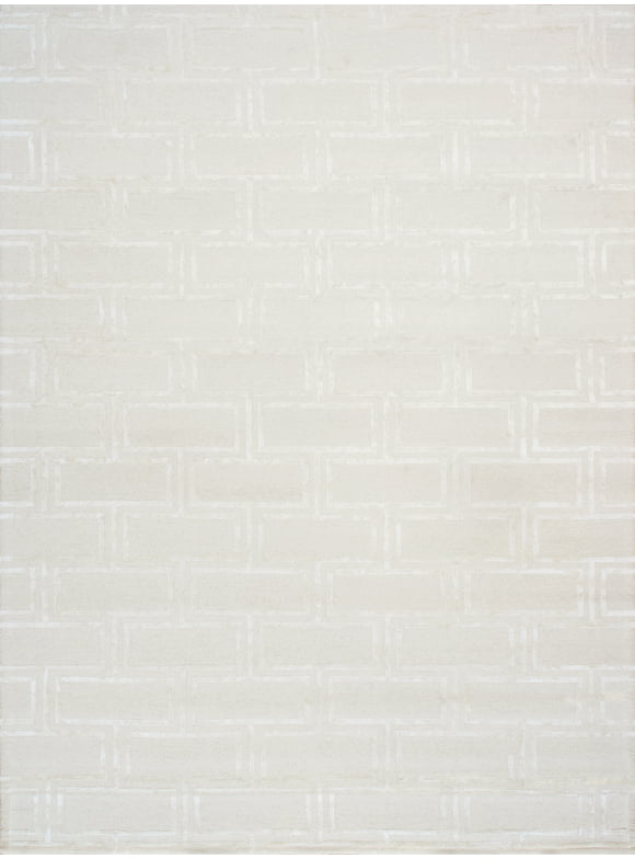 Pasargad Home Edgy Collection Hand-Tufted Bamboo Silk & Wool Area Rug, 5' 0" X 8' 0", Ivory