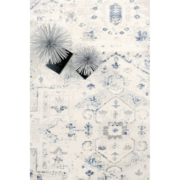 Pasargad Home Efes 10' x 14' Power-Loomed Light Grey/Light Blue Rug, For Indoor Space and all Age of Group