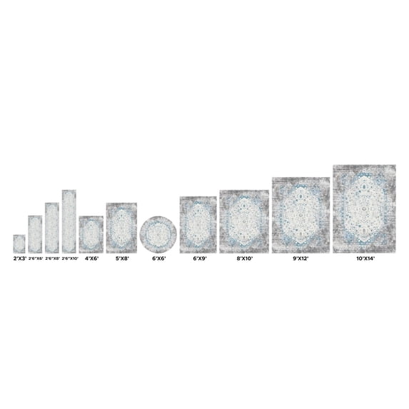 Pasargad Home Efes 6' round Power-Loomed Light Grey/Light Blue Rug, For Indoor Space and all Age of Group