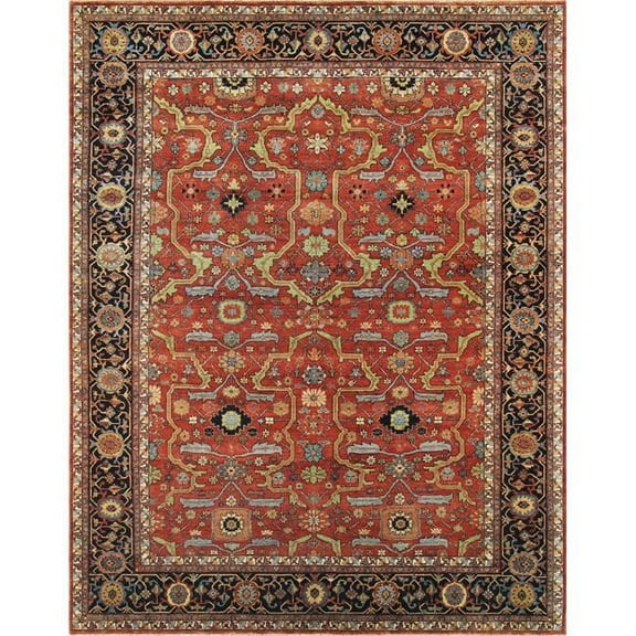 Pasargad Home Ferehan 12' x 12' Hand-Knotted Wool Rust/Navy Square Rug - All Ages, Indoors