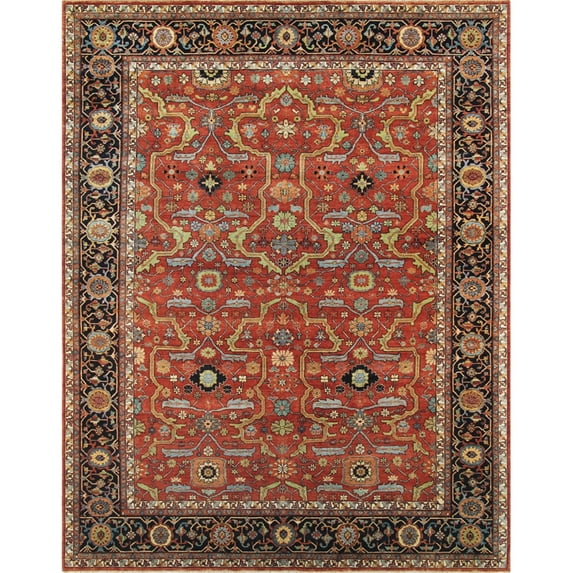 Pasargad Home Ferehan 6' x 16' Hand-Knotted Wool Rust/Navy Rug - All Ages, Indoors