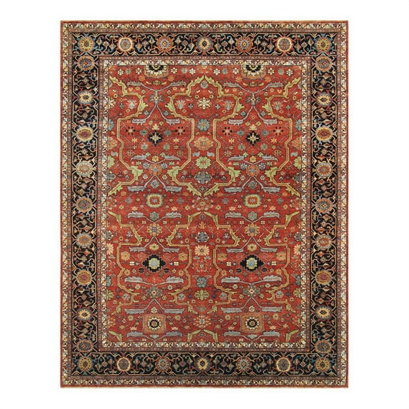 Pasargad Home Ferehan 6' x 9' Hand-Knotted Wool Rust/Navy Rug - All Ages, Indoors