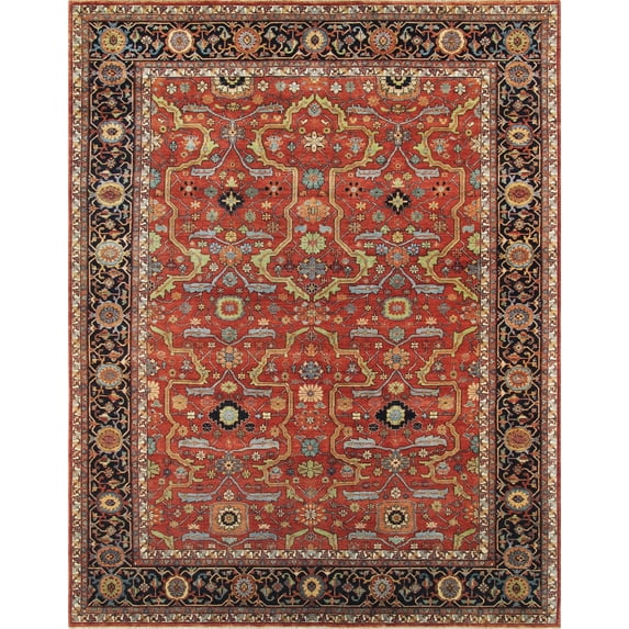 Pasargad Home Ferehan 4' x 6' Hand-Knotted Wool Rust/Navy Rug - All Ages, Indoors