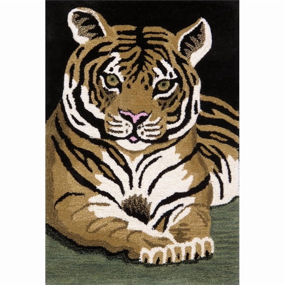 Pasargad Home Forest Tiger Print 2' x 3' Hand-Tufted Wool Brown/Natural Rug - All Ages, Indoors