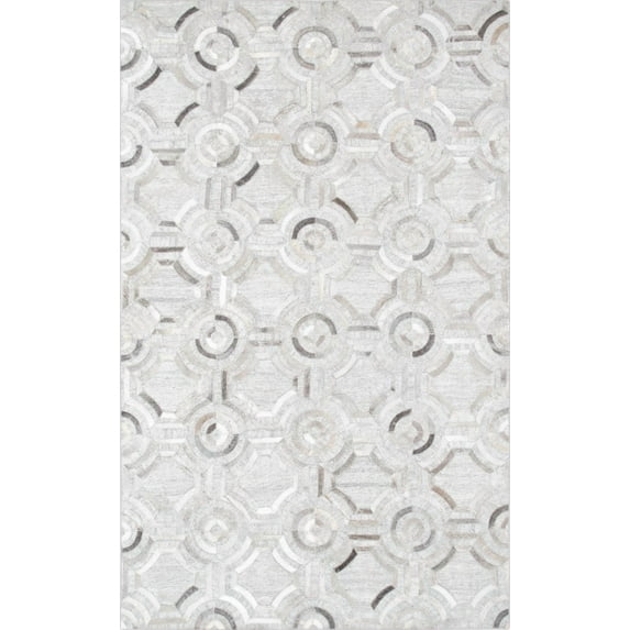 Pasargad Home Galaxy 5' x 8' Hand-Loomed Cowhide Silver Rug - All Ages, Indoors