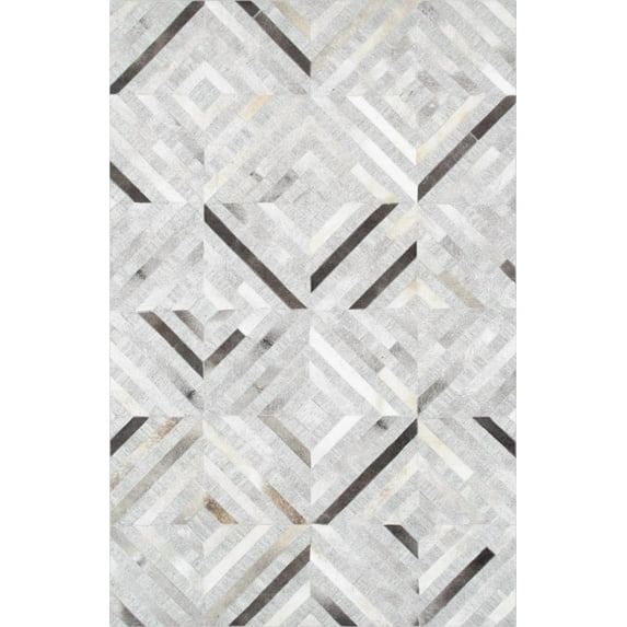 Pasargad Home Galaxy 5' x 8' Hand-Loomed Cowhide Silver Rug - All Ages, Indoors
