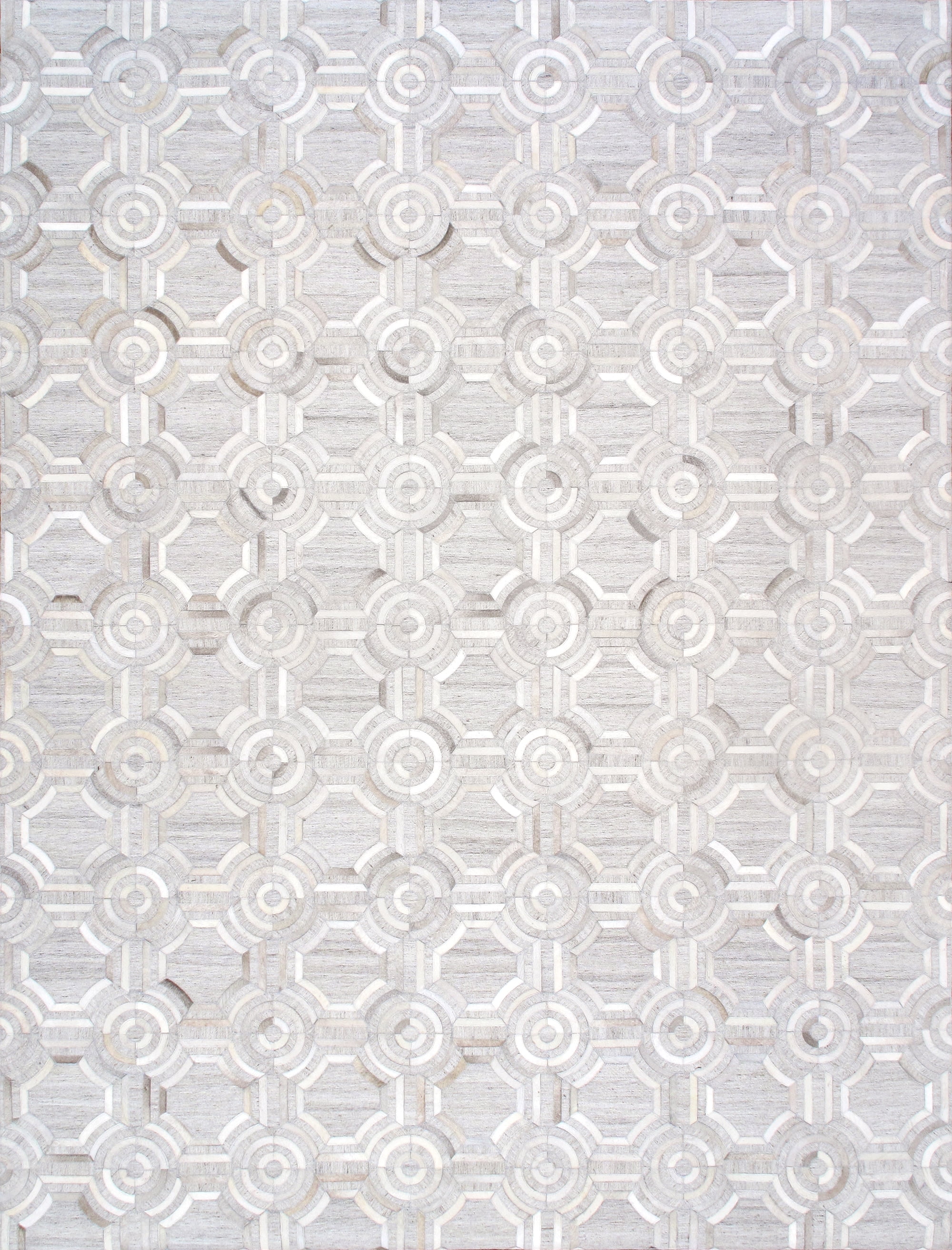 Galaxy Ivory Geometric Hand-Stitched 6' x 9' Cowhide & Silk Rug
