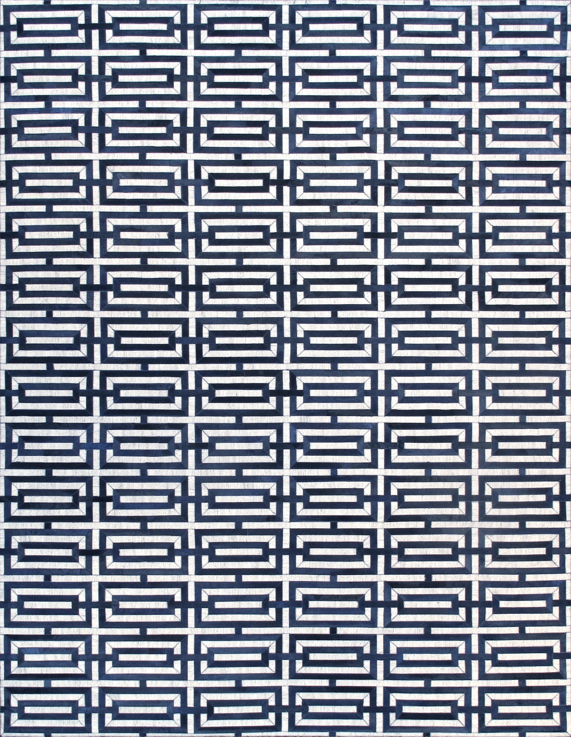 Galaxy Silver and Navy Geometric Cowhide Silk 9' x 12' Rug