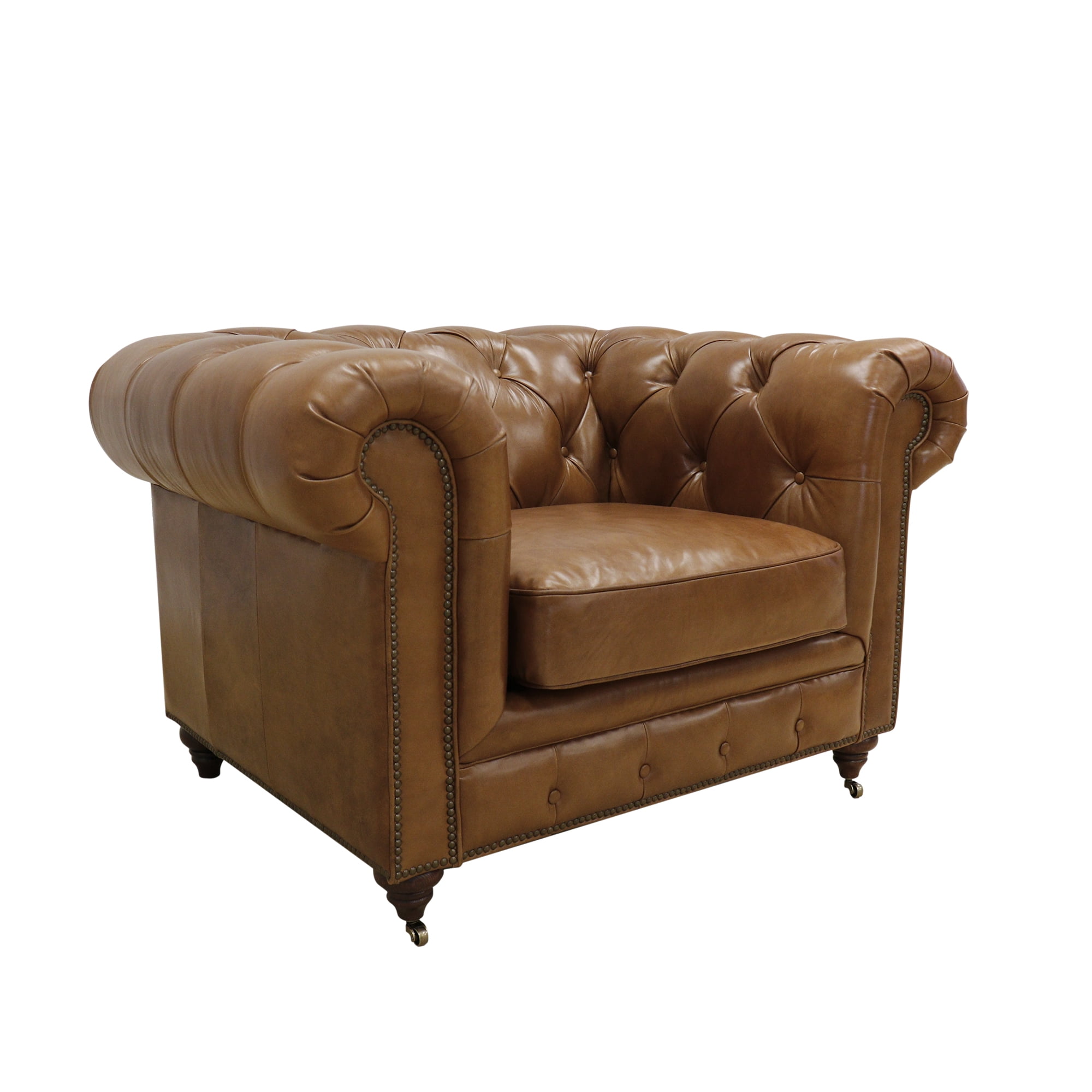 Pasargad Home Genuine Leather Chester Bay Tufted Chair