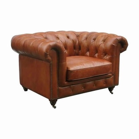 Pasargad Home Genuine Leather Chester Bay Tufted Chair
