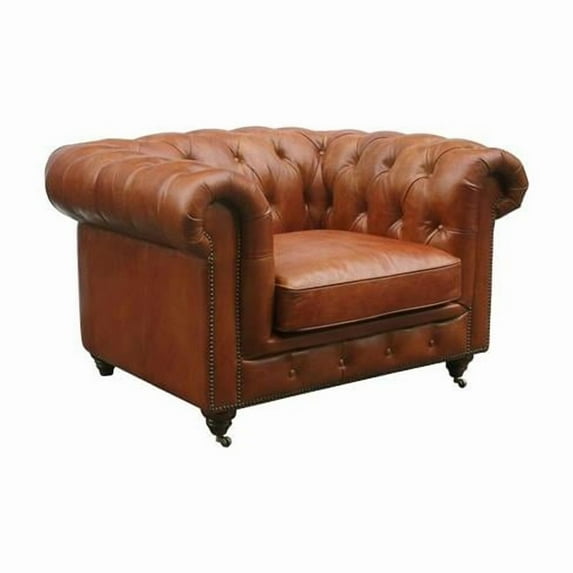 Pasargad Home Genuine Leather Chester Bay Tufted Chair