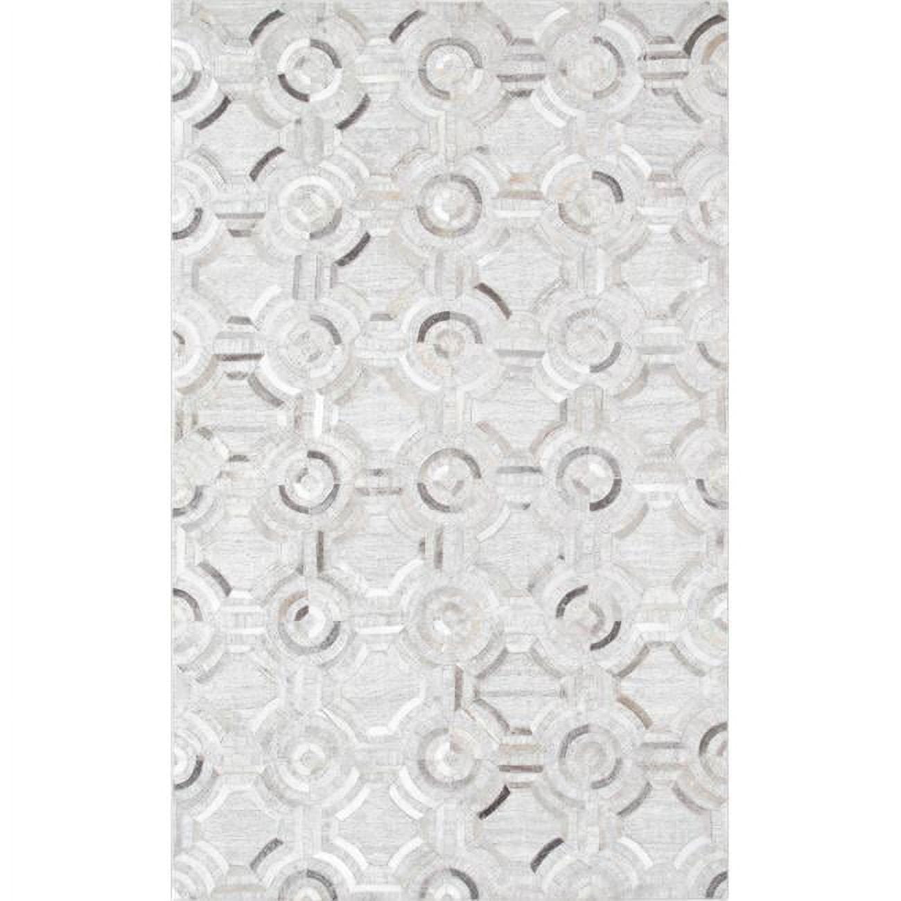 Galaxy Ivory Geometric Hand-Stitched 6' x 9' Cowhide & Silk Rug