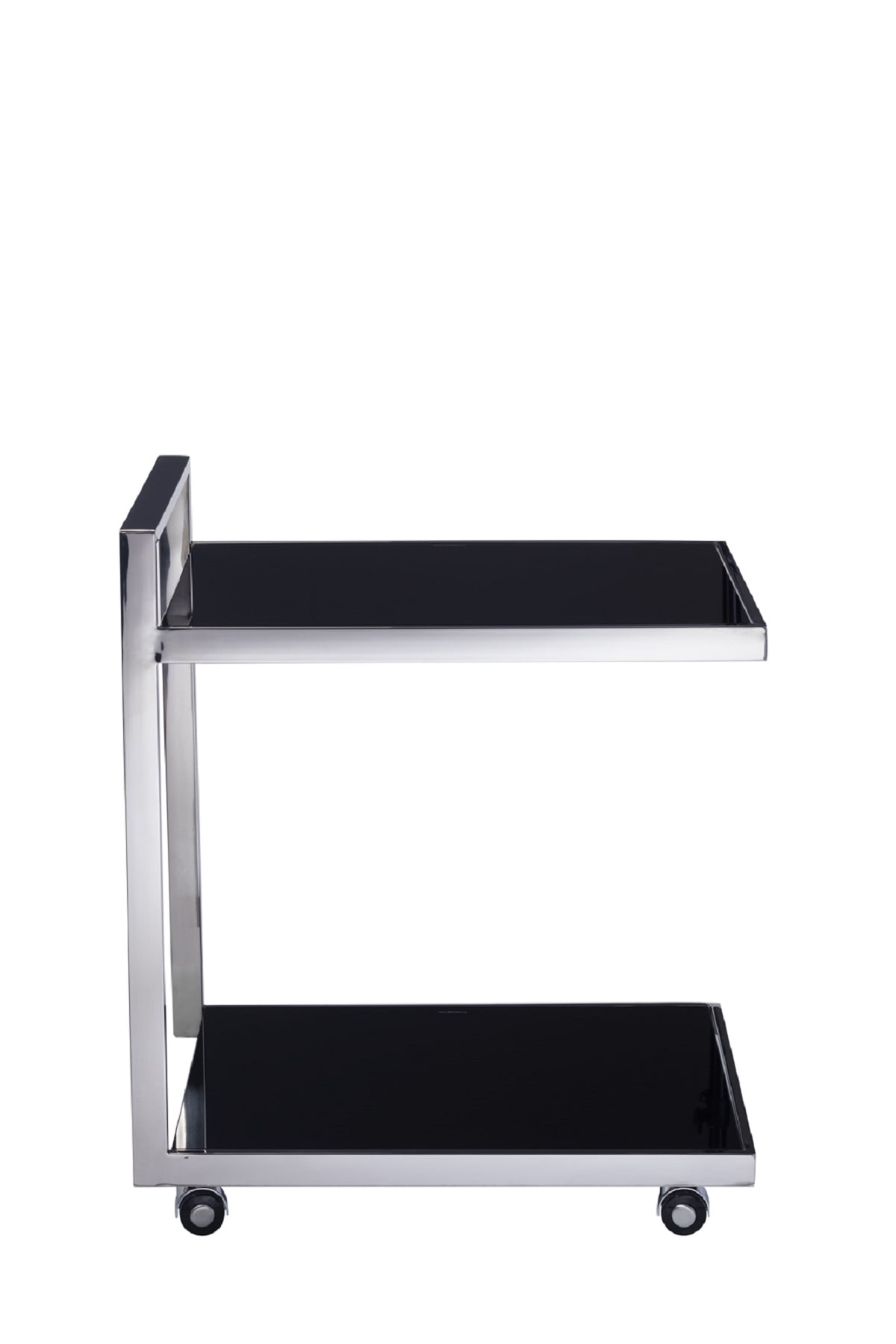 Luxe 20" Square Black Glass & Stainless Steel Bar Cart