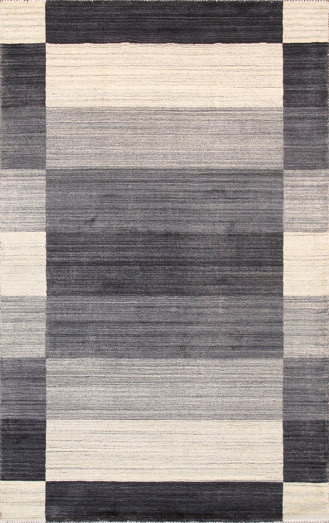 Handmade Off-White and Gray Wool Silk 4' x 6' Rug