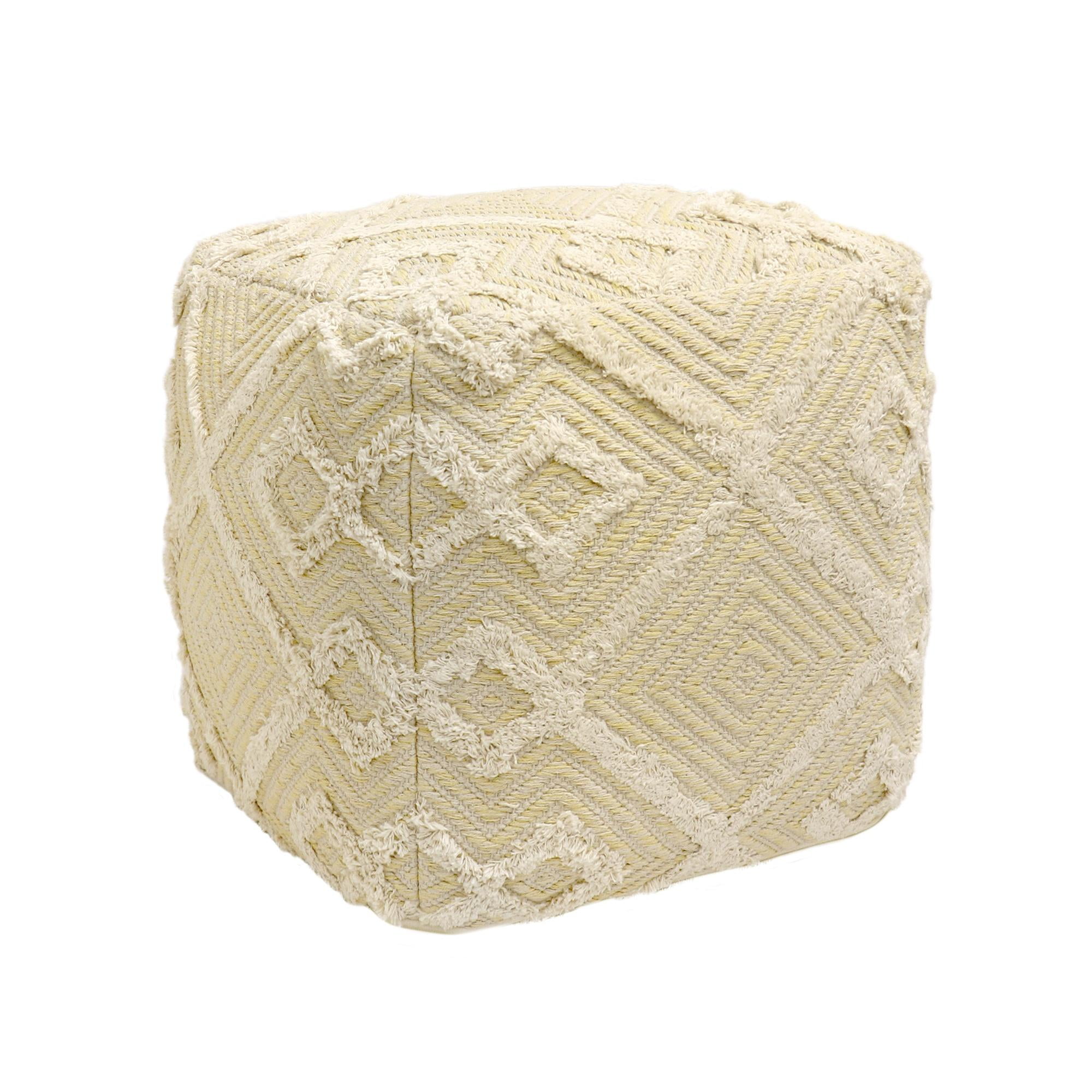 Grand Canyon 17" Yellow and Ivory Cotton Pouf