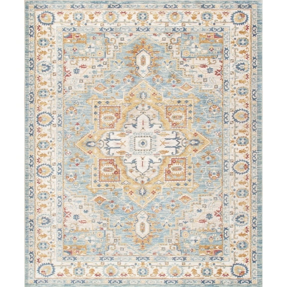 Pasargad Home Heritage 10' x 14' Power-Loomed Light Blue/Ivory Rug, For Indoor Space and all Age of Group