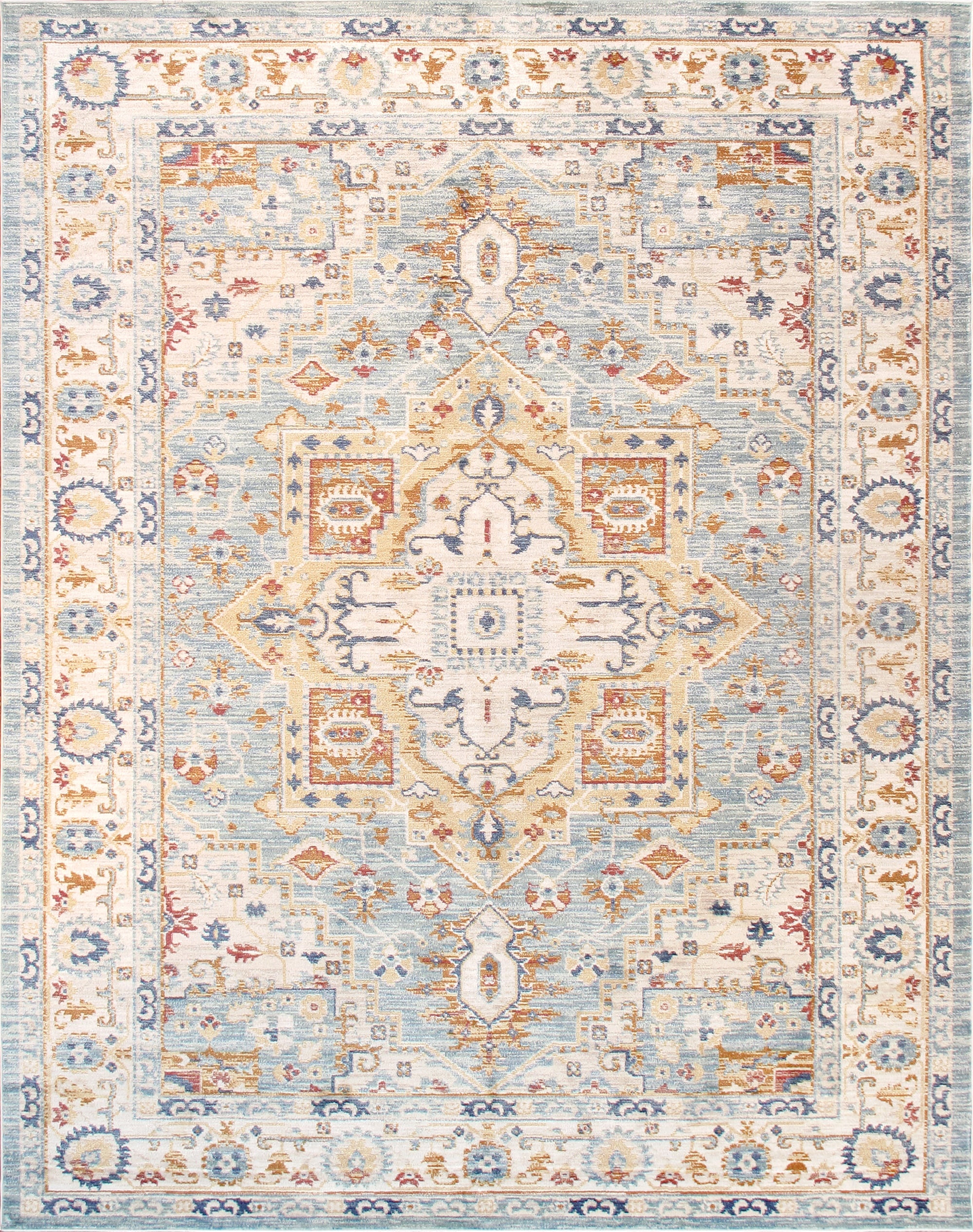 Heritage Light Blue and Ivory Rectangular Synthetic Area Rug