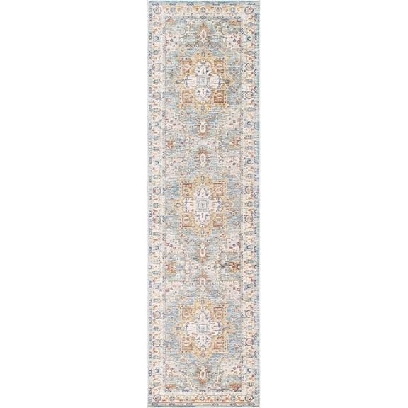 Pasargad Home Heritage 2.02' x 8' Power-Loomed Light Blue/Ivory Runner Rug, For Indoor Space and all Age of Group