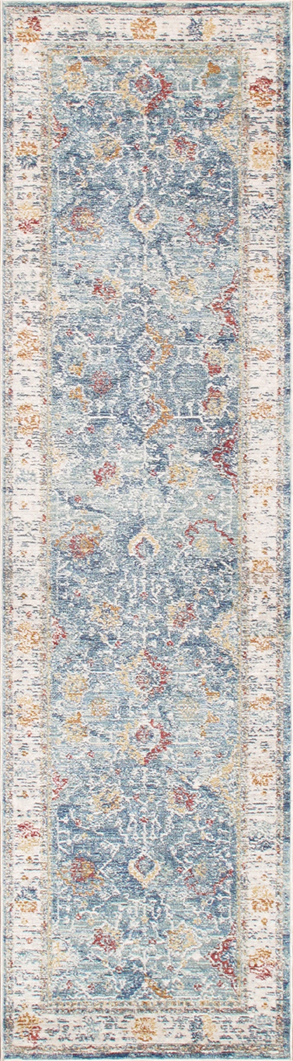 Heritage Light Blue and Beige Synthetic Runner Rug