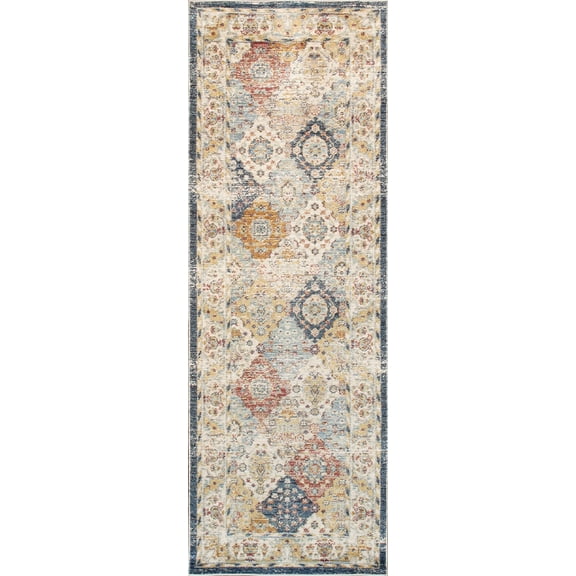 Pasargad Home Heritage 2.06' x 10' Power-Loomed Light Blue/Multi Runner Rug, For Indoor Space and all Age of Group