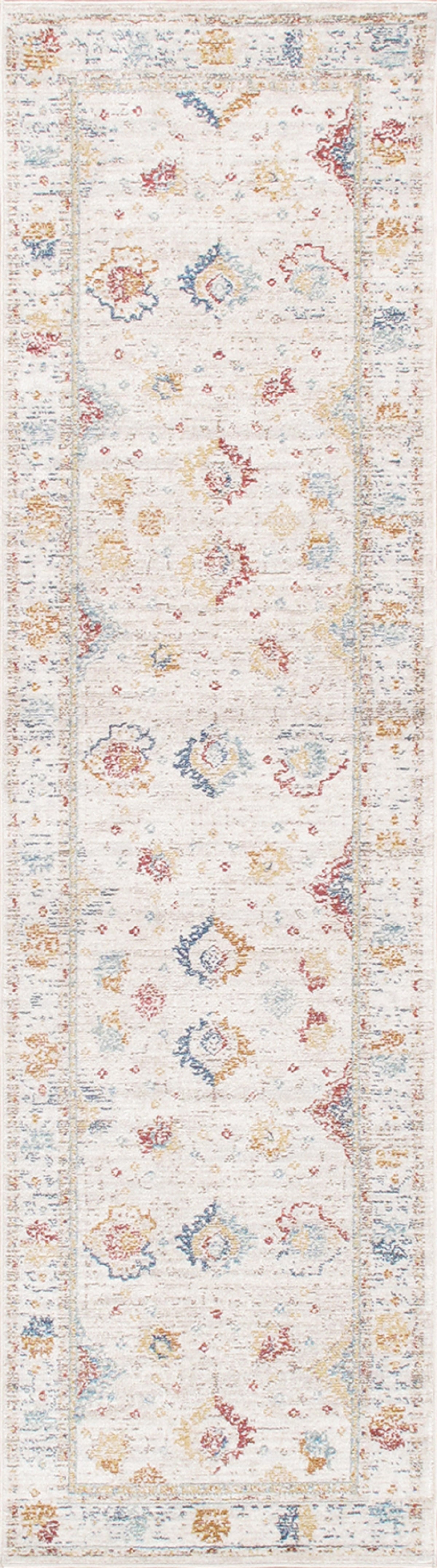Elegant Ivory Synthetic Runner Rug, 2'6" x 10', Machine-Made