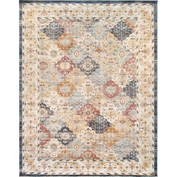 Pasargad Home Heritage 4' x 6' Power-Loomed Light Blue/Multi Rug, For Indoor Space and all Age of Group