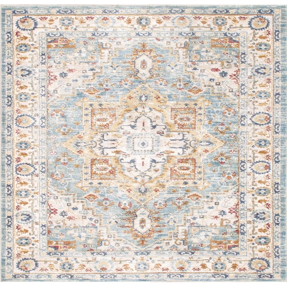 Pasargad Home Heritage 6' x 6' Square Power-Loomed Light Blue/Ivory Rug, For Indoor Space and all Age of Group