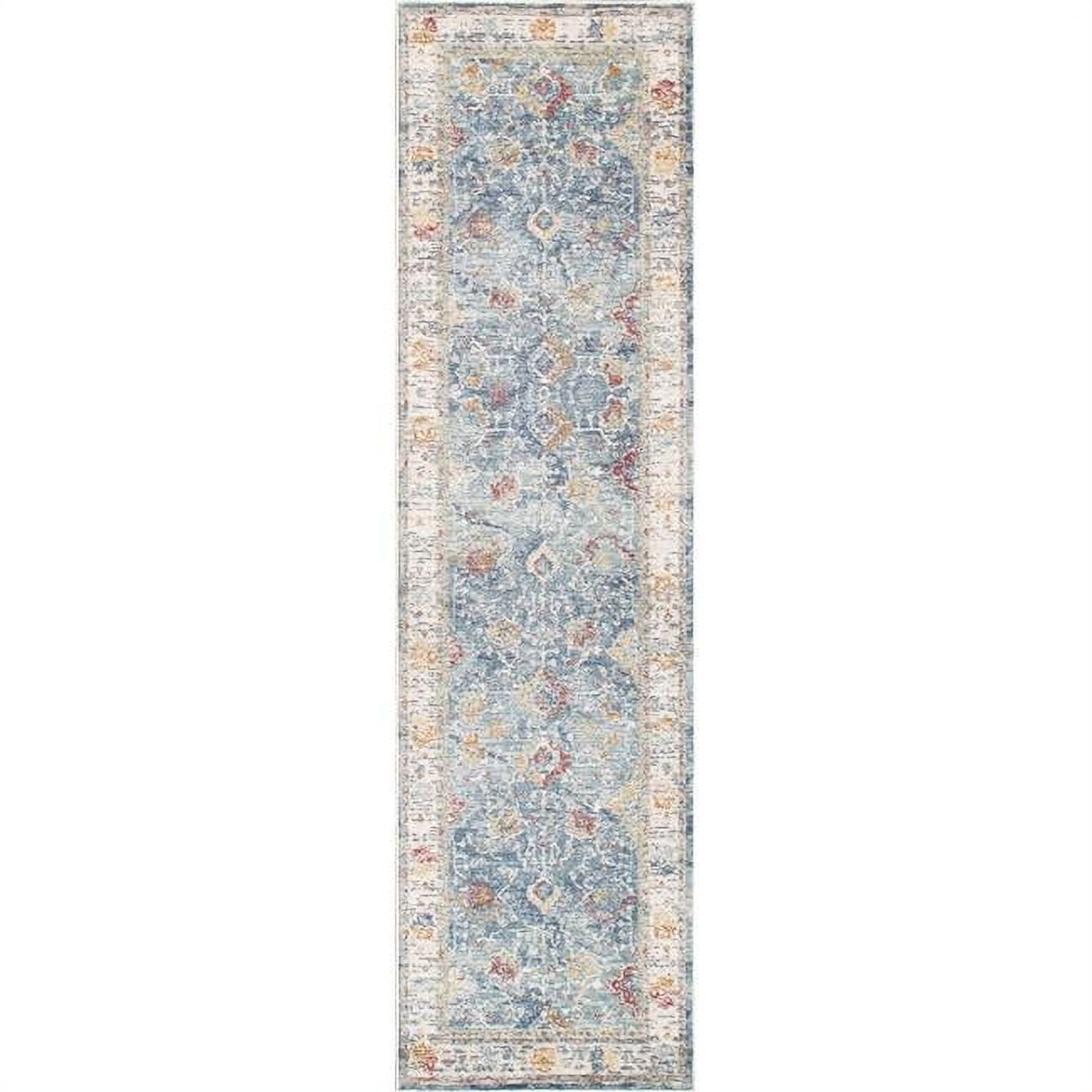 Heritage Light Blue and Beige Synthetic Runner Rug