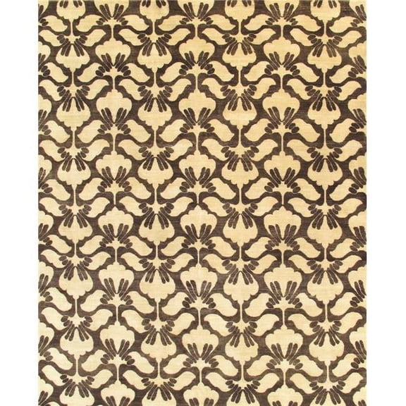 Pasargad Home Ikat 95" x 120" Hand-Knotted Wool Area Rug in Beige/Charcoal
