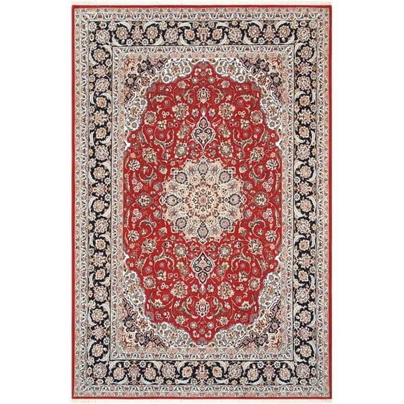 Pasargad Home Isfahan 60" x 92" Hand-Knotted Silk & Wool Area Rug in Red/Navy