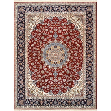Pasargad Home Isfahan 122" x 159" Hand-Knotted Silk & Wool Rug in Red/Navy