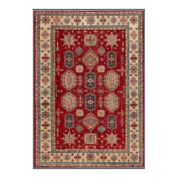 Pasargad Home Kazak 117" x 159" Hand-Knotted Lamb's Wool Area Rug in Rust Red