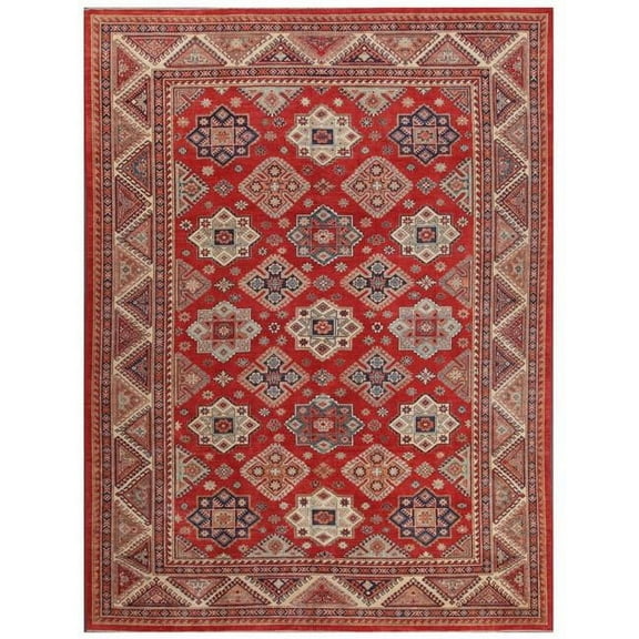 Pasargad Home Kazak 120" x 163" Hand-Knotted Lamb's Wool Area Rug in Rust Red