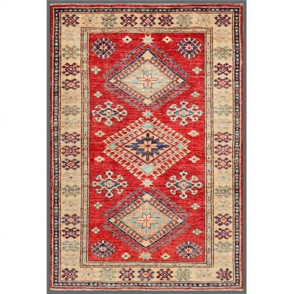 Pasargad Home Kazak 39" x 57" Hand-Knotted Lamb's Wool Area Rug in Rust Red