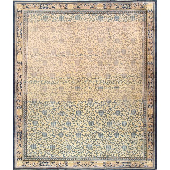 Pasargad Home Kensu 176" x 209" Hand-Knotted Lamb's Wool Area Rug in Ivory/Camel