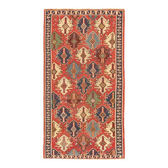 Pasargad Home Kilim 75" x 135" Hand-Woven Lamb's Wool Area Rug in Rust Red/Ivory