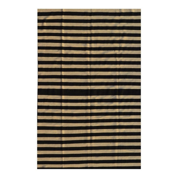 Pasargad Home Kilim 76" x 113" Hand-Woven Lamb's Wool Area Rug in Beige/Black