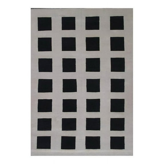 Pasargad Home Kilim 98" x 135" Hand-Woven Lamb's Wool Area Rug in Ivory/Black