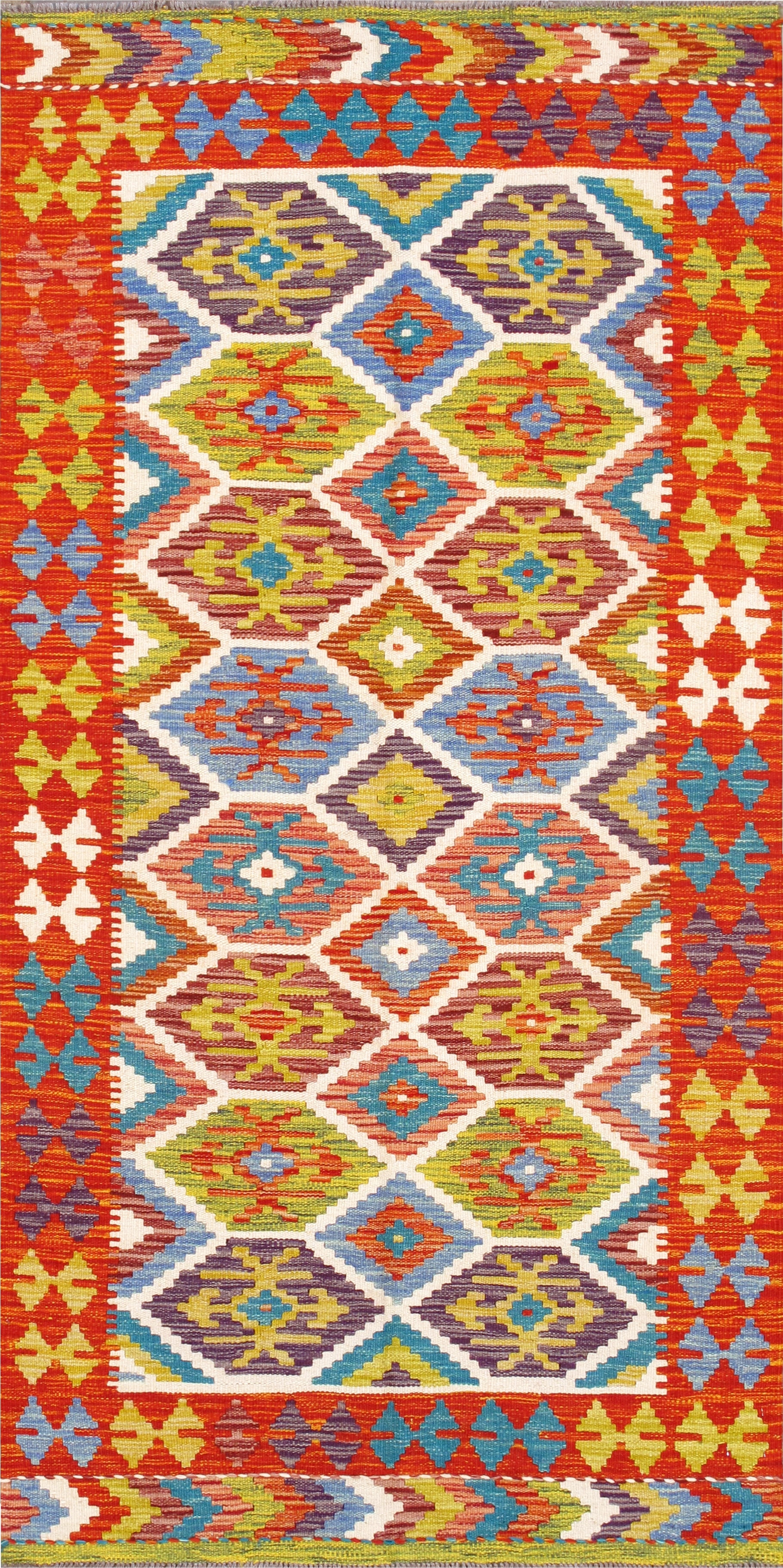 Handmade Multicolor Geometric Wool Area Rug 3'5" x 6'10"