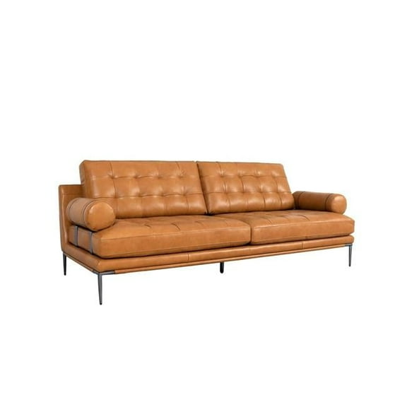 Pasargad Home Kimberly Top Grain Leather 3 Seater Brown Sofa, W88"