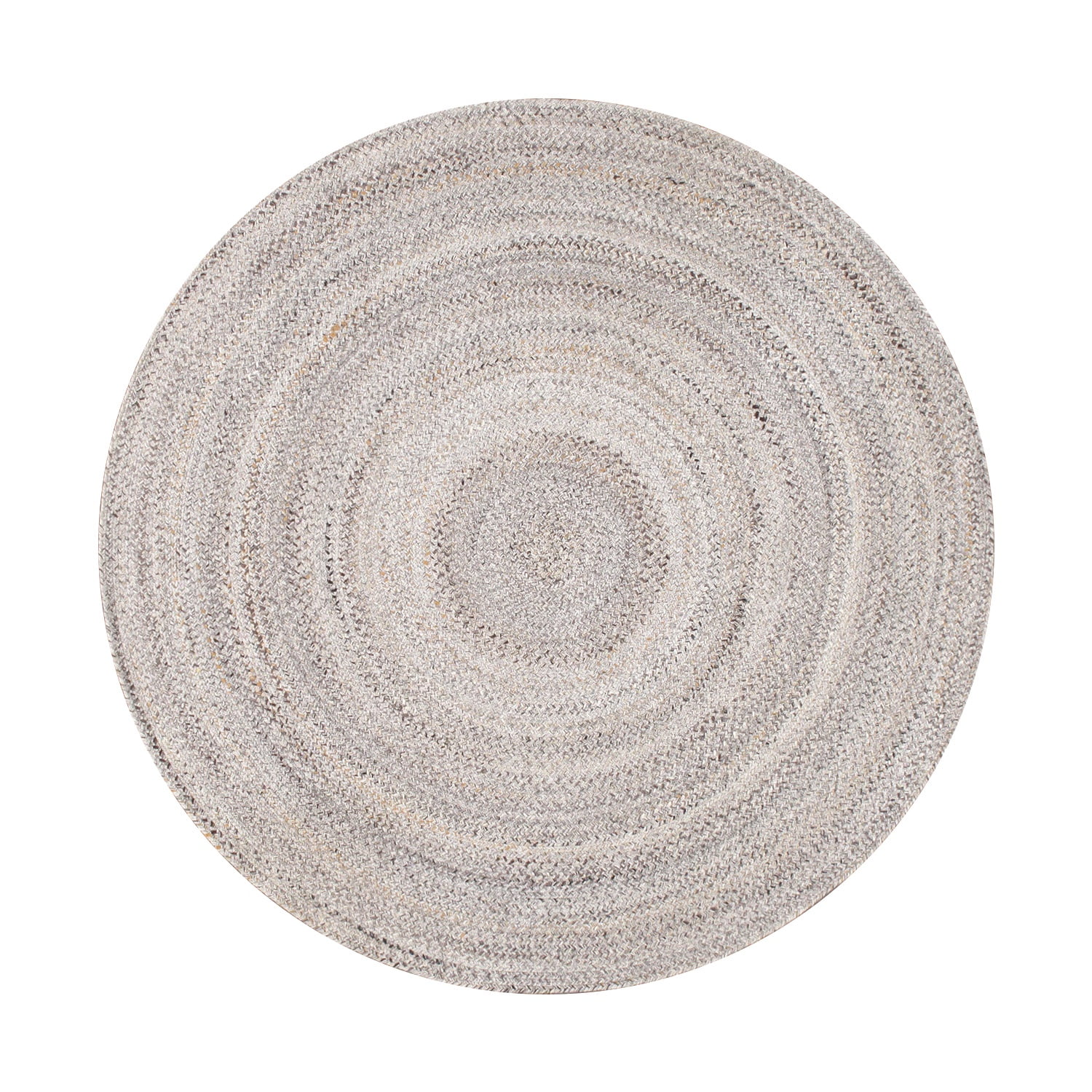 Handmade Round Gray Geometric Synthetic Braided Rug, 5' x 5'