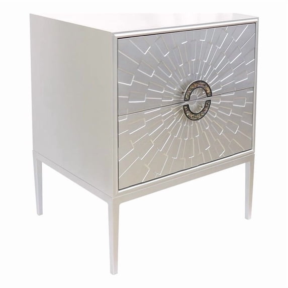 Pasargad Home Luna 2 Drawers Nightstand with Silver Metal Frame