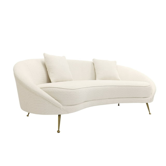 Pasargad Home Luna Collection Textured Fabric Curved Sofa, Ivory