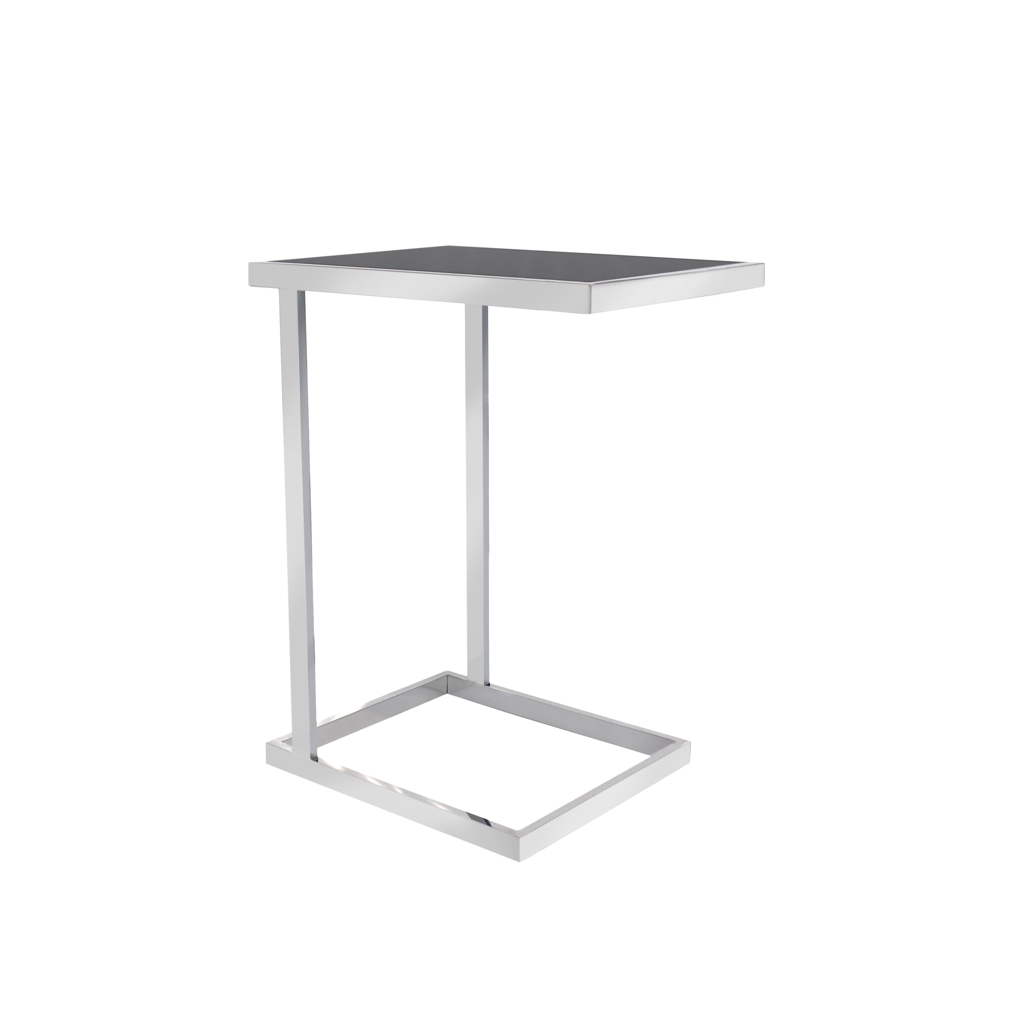 Contemporary Black Glass and Steel Square End Table