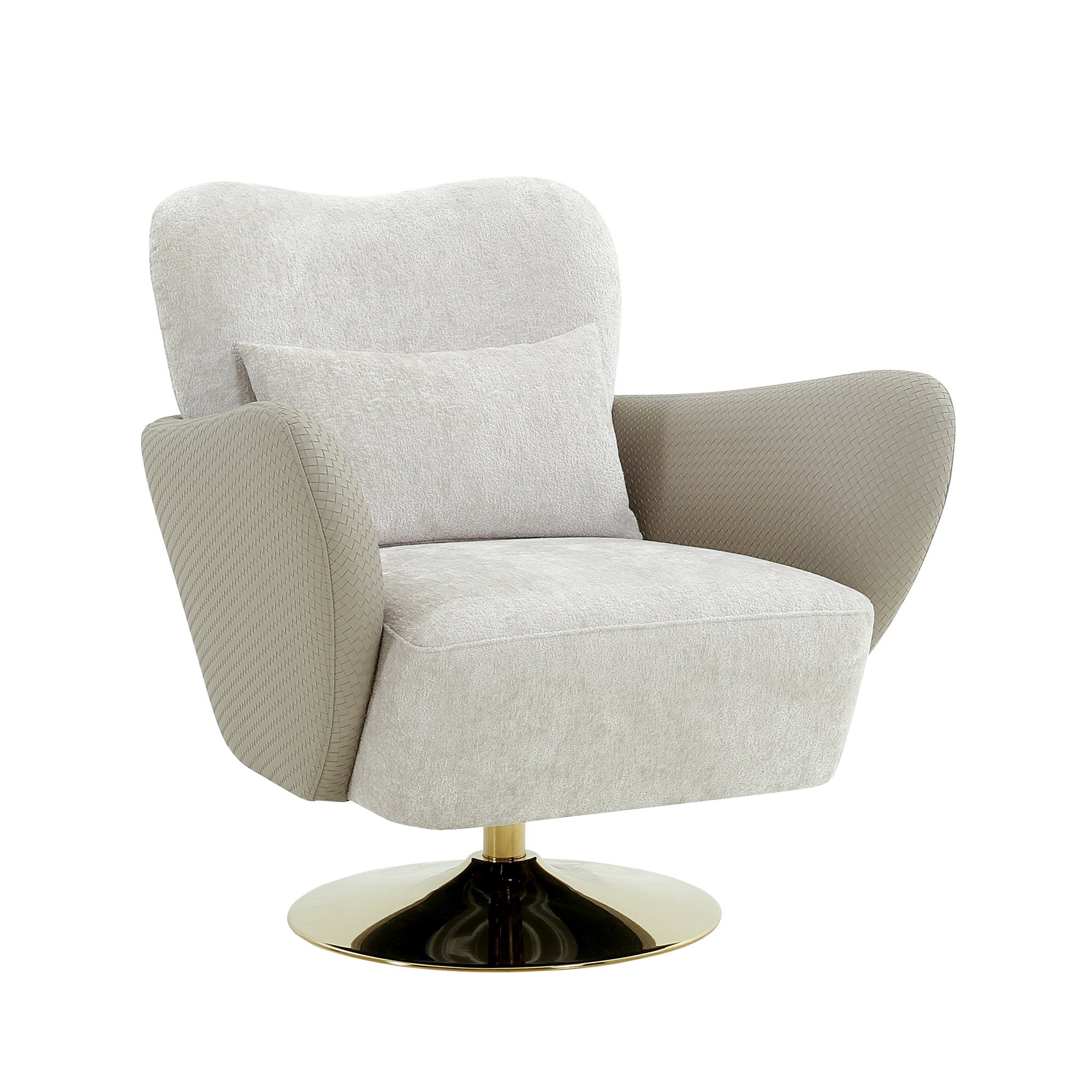 Mercer Beige Upholstered Swivel Accent Chair with Gold Base