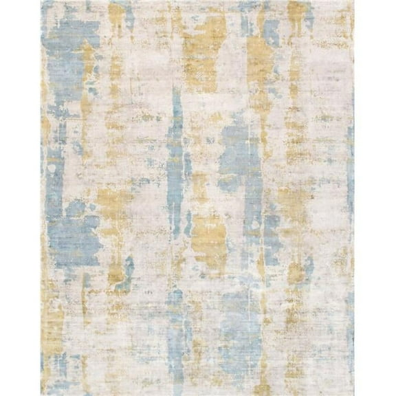 Pasargad Home Mirage 6' x 9' Hand-Loomed Bamboo Silk Blue/Gold Rug - All Ages, Indoors