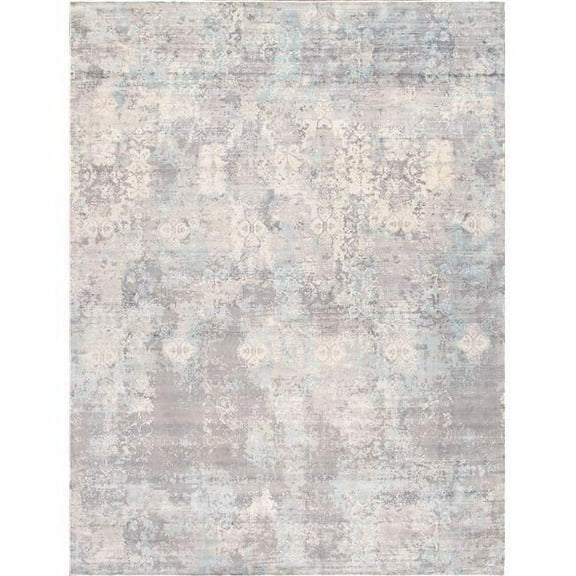 Pasargad Home Mirage 6' x 9' Hand-Loomed Bamboo Silk Grey/Aqua Rug - All Ages, Indoors